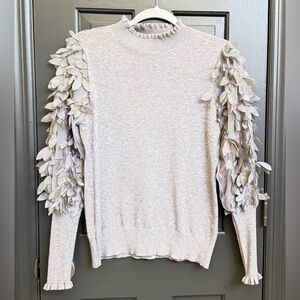 SIONI Gray Sweater with Leaf Appliqué Sleeves M